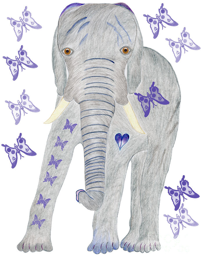 Elephant Painting - Brandy and the Butterflies by Tess M J Iroldi Elephant Painting - Brandy and the Butterflies by Tess M J Iroldi