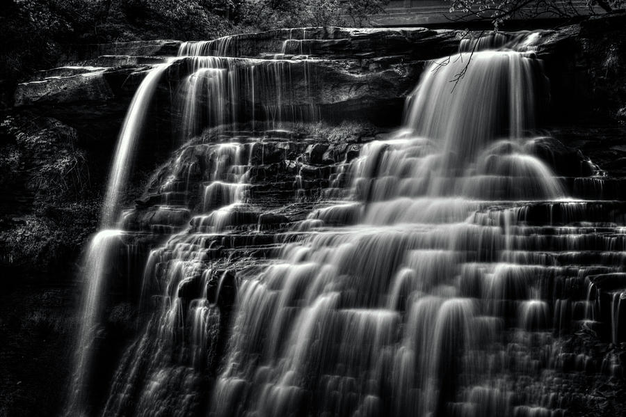 Brandywine Falls at Cuyahoga Valley National Park B W Photograph by Roger Passman