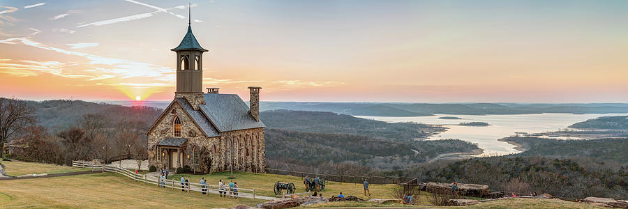 Table Rock Panorama - A Serene Evening At The Ozarks Chapel Photograph by Gregory Ballos