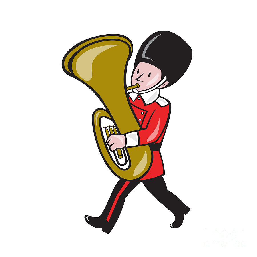 Brass Band Member Playing Tuba Cartoon Digital Art by Aloysius Patrimonio