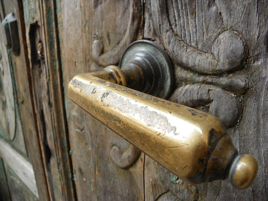 Brass Handle Photograph - Brass door handle by Vineta Marinovic