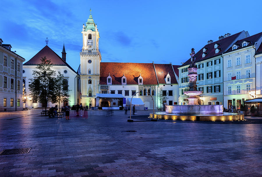 Bratislava Old Town Main Market Square at Night Photograph by Artur Bogacki