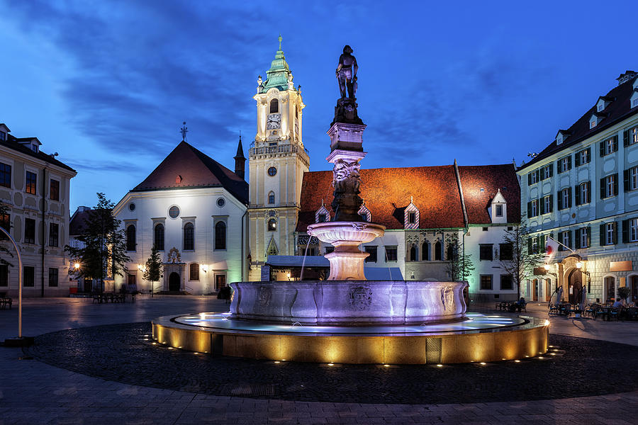 Bratislava Old Town Square By Night Photograph by Artur Bogacki