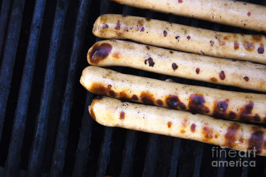 Summer Photograph - Bratwurst on a barbeque by D R
