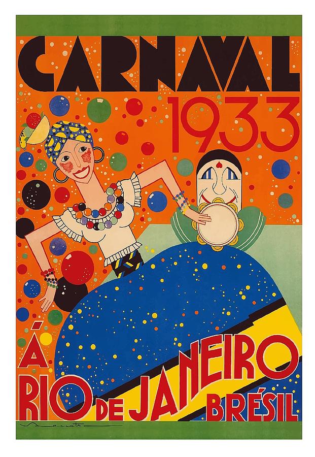 Carnaval Digital Art - Brazil Carnival 1933 Vintage World Travel Poster by Renato by Retro Graphics