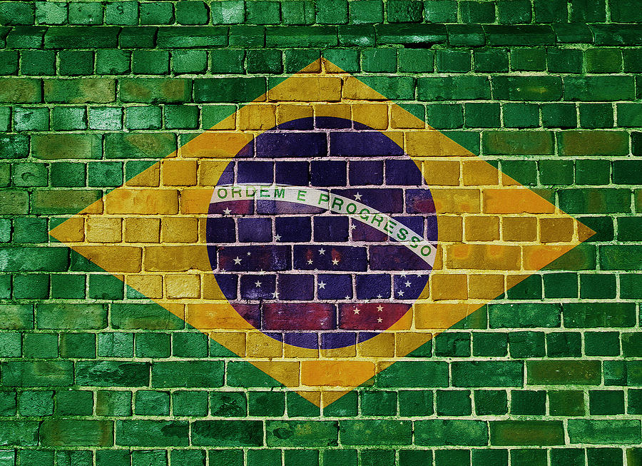 Brazil flag on a brick wall Digital Art by Steve Ball