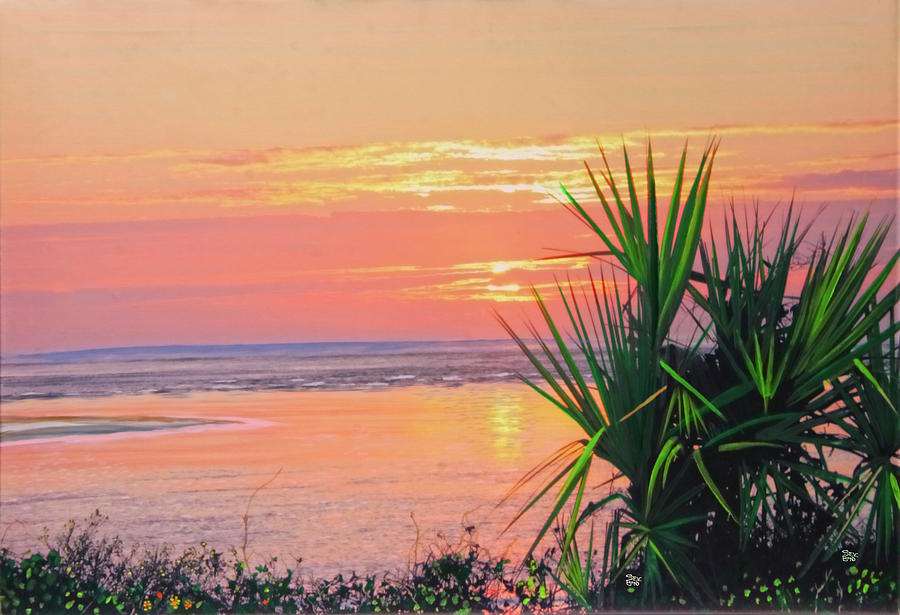 Breach inlet sunrise palmetto  Painting by Virginia Bond