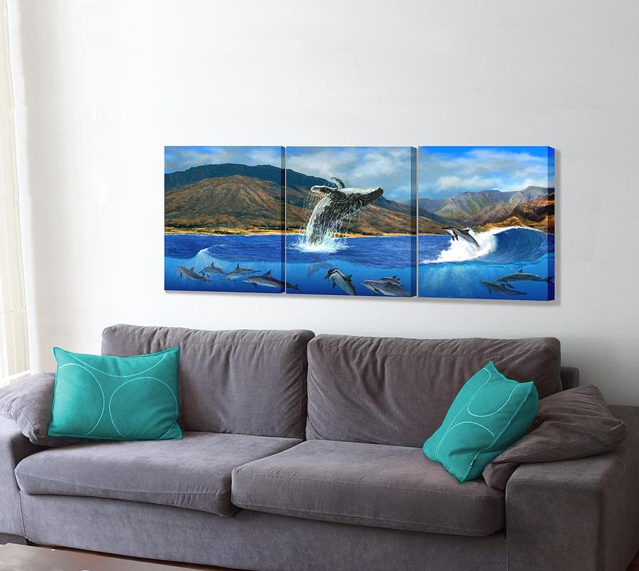 Breaching Humpback Whale at West Maui on the wall Digital Art by Stephen Jorgensen
