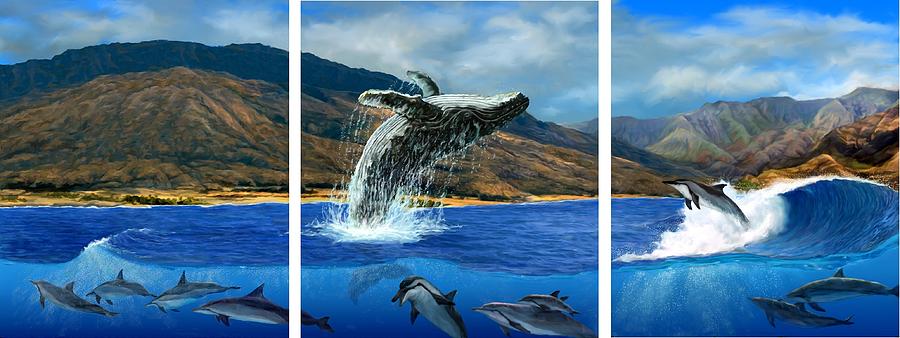 Breaching Humpback Whale at West Maui Painting by Stephen Jorgensen