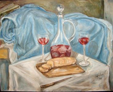 Bread And Wine Painting by Joseph Sandora Jr