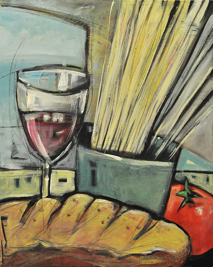 Bread Pasta Wine Painting by Tim Nyberg