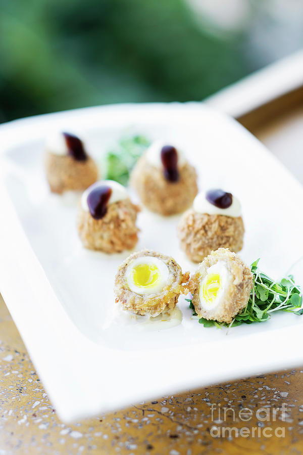 Breaded Pork And Quail Egg Gourmet Starter Snack Food Photograph by JM Travel Photography