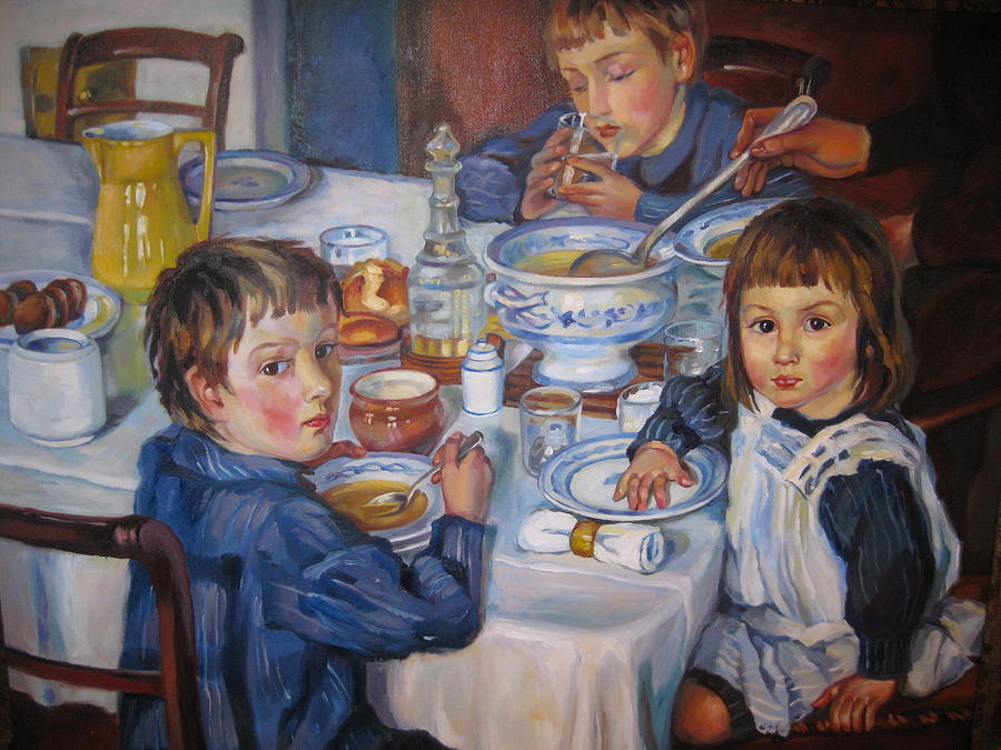 Kids Painting - Breakfast by Ekaterina Pozdniakova