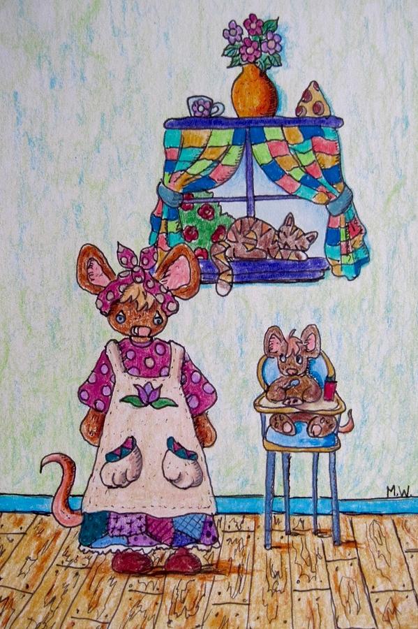 Breakfast for baby mouse Drawing by Megan Walsh