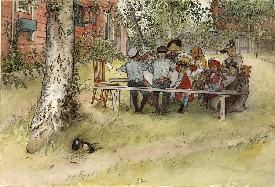 Breakfast under the Big Birch. From A Home Drawing by Carl Larsson