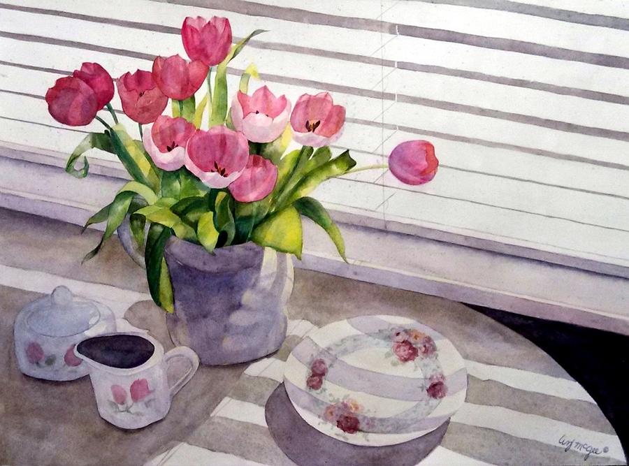 Breakfast with Tulips Painting by Lizbeth McGee