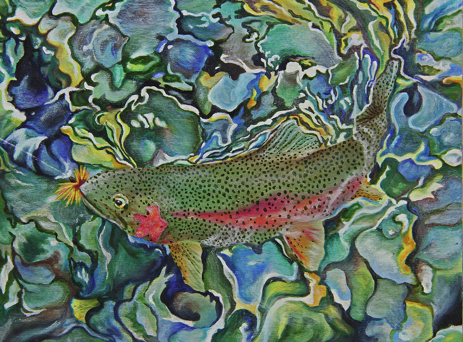 Trout Painting - Breaking Water by Lacey Hermiston