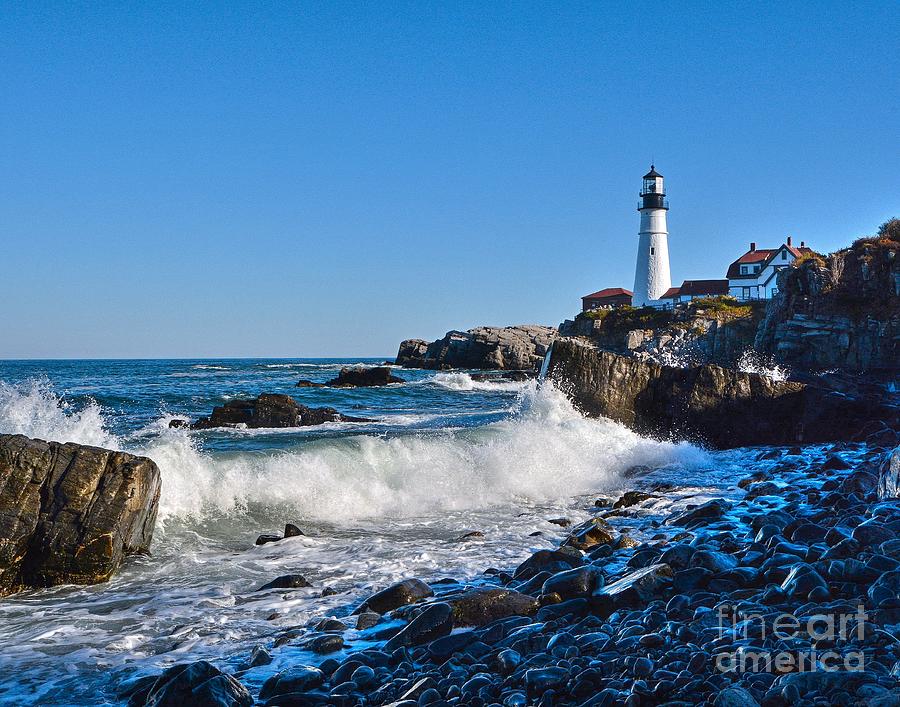 Breaking Waves at the Lighthouse Photograph by Steve Brown