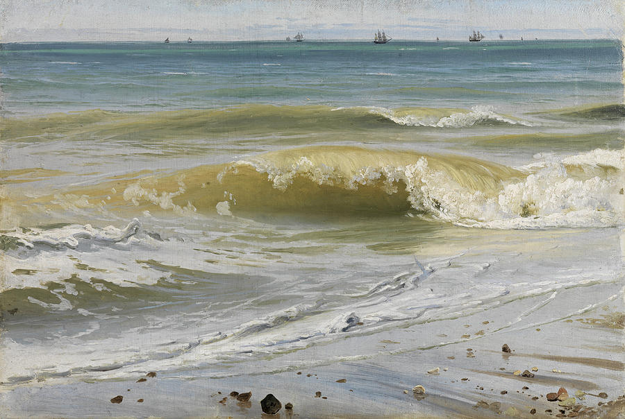 Breaking Waves with Distant Ships Painting by Johann Wilhelm Schirmer