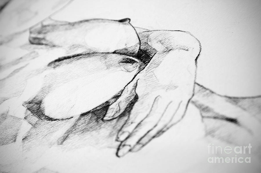 Breast and Hands Art Drawing Drawing by Dimitar Hristov