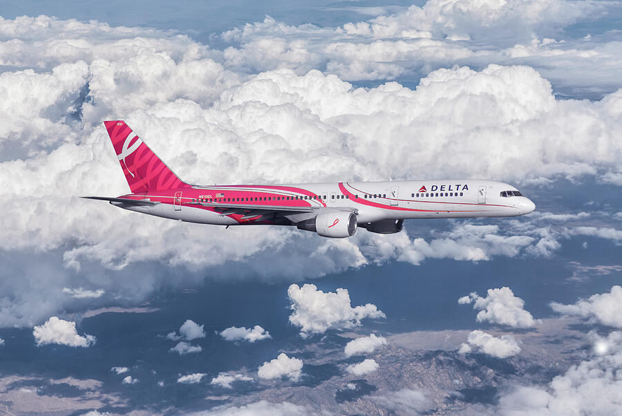 Delta Air Lines Boeing 757 Breast Cancer Awareness Special Livery Mixed Media by Erik Simonsen