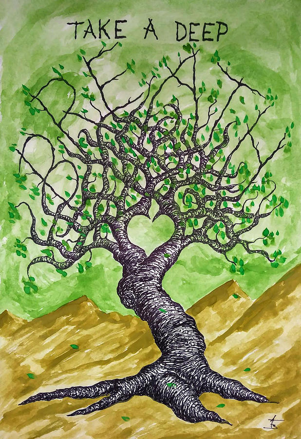 Breathe Love Tree Drawing by Aaron Bombalicki