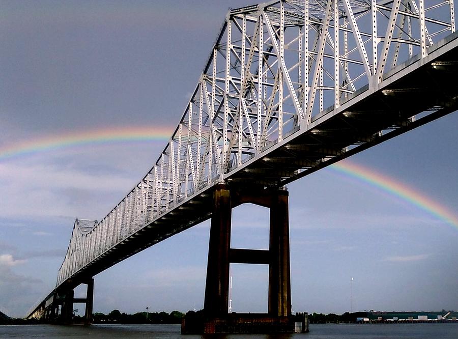 Breathtaking Rainbow Connecting Under Through And Over The Crescent City Connection In New Orleans Photograph by Michael Hoard