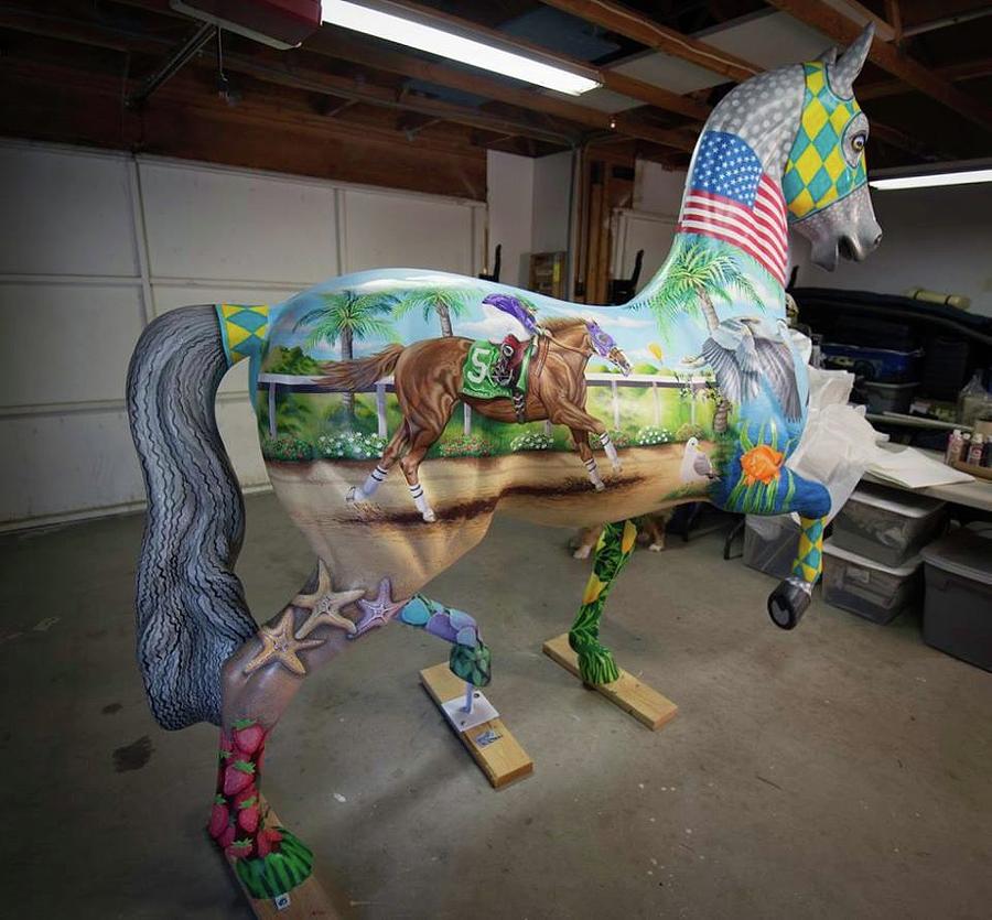 Breeders Cup Fiberglass Horse right back Painting by Tish Wynne