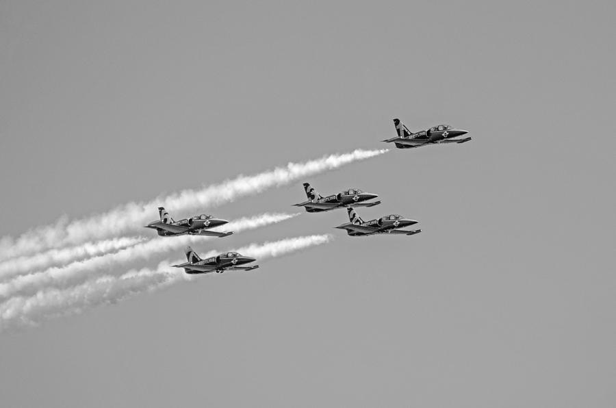 Breitling Jet Team  2  - Black and White Photograph by Susan McMenamin