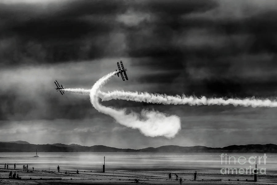 Black And White Photograph - Breitling Wingwalker Biplane by Adrian Evans