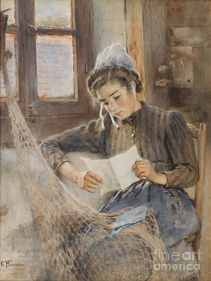 Breton Girl Reading A Letter Painting by MotionAge Designs