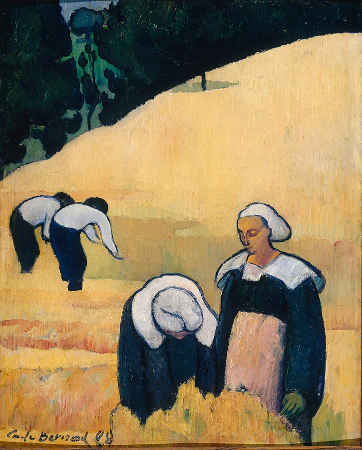 Emile Bernard Painting - Breton Peasants gathering the harvest by Emile Bernard