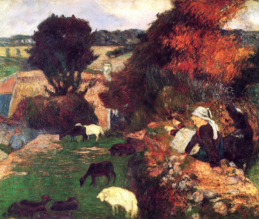 Paul Gauguin Painting - Breton Shepherdess by Paul Gauguin