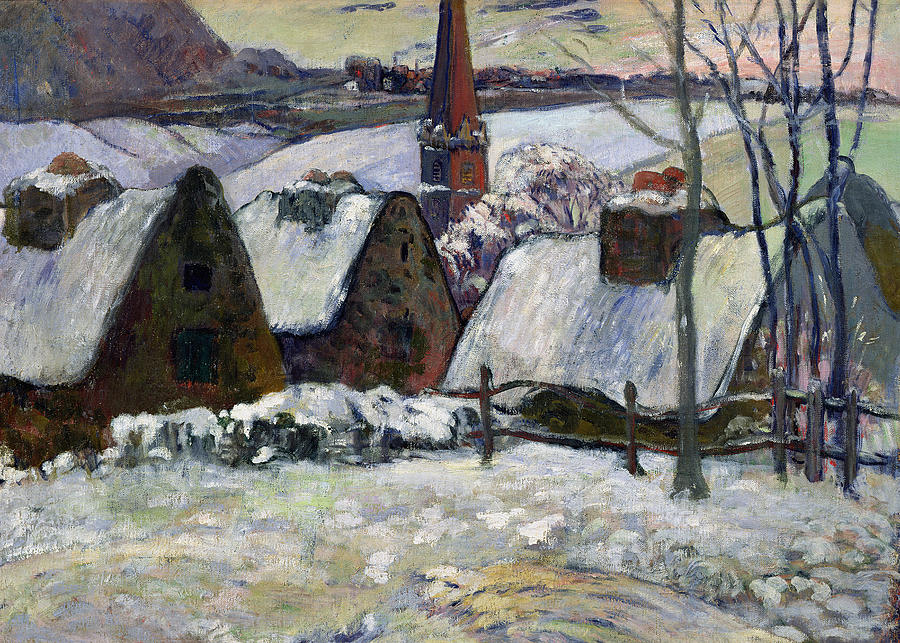 Winter Painting - Breton village under snow by Paul Gauguin