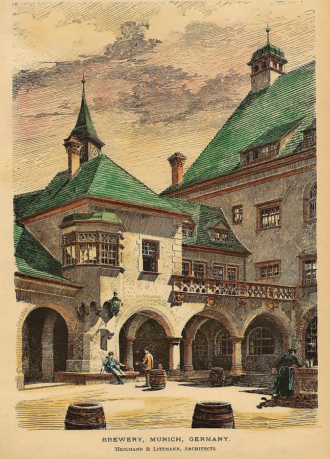 Brewery Munich Germany 1890 Painting by Heilmann and Littmann