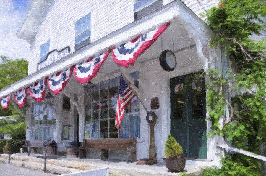 Flag Photograph - Brewster Store Porch by Sharon M Connolly