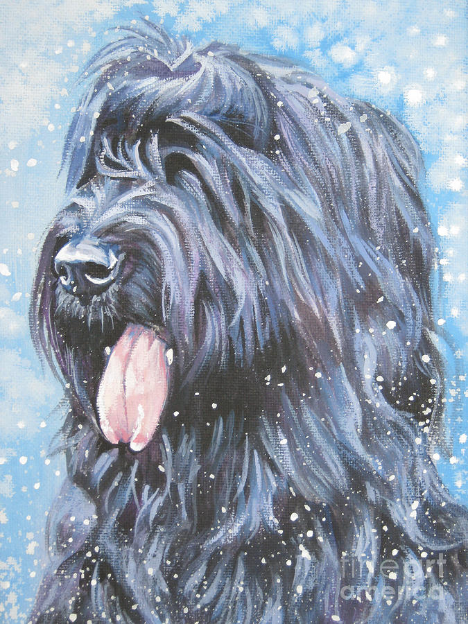 Winter Painting - Briard in snow by Lee Ann Shepard