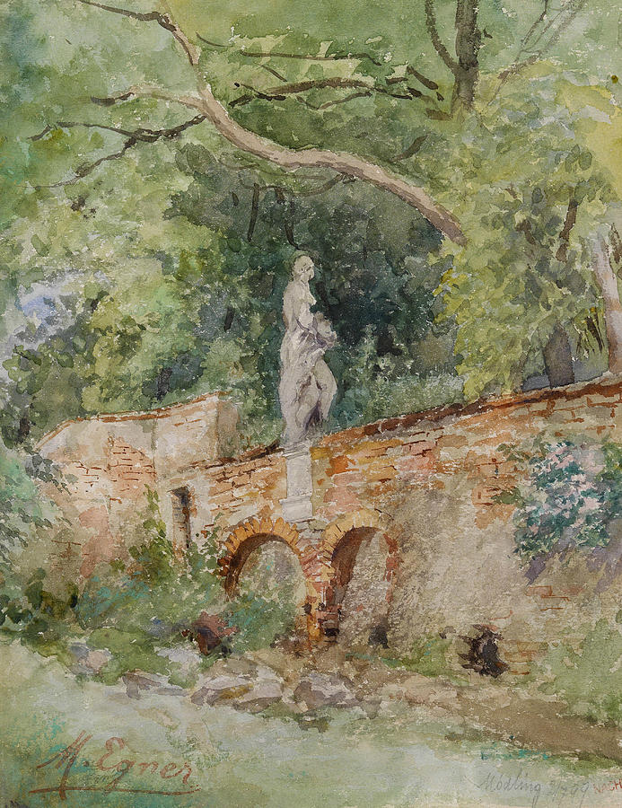 Brick Bridge with a Stone Figure Painting by Marie Egner