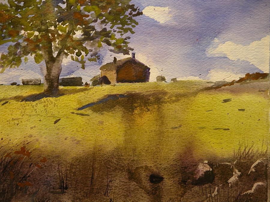 Brick farmhouse on a hill in Scotland Painting by Walt Maes