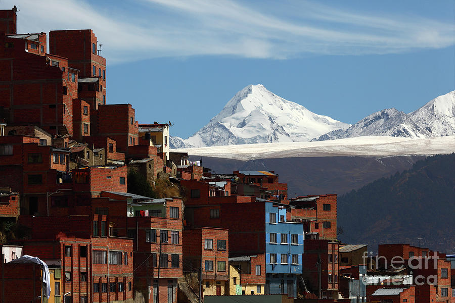 Brick Houses in La Paz and Mt Huayna Potosi Bolivia Photograph by James Brunker