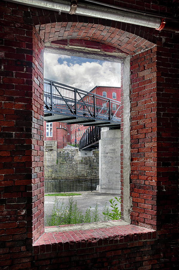 Bridge Photograph - Brick Mill Window View, Saco, ME by Betty Denise
