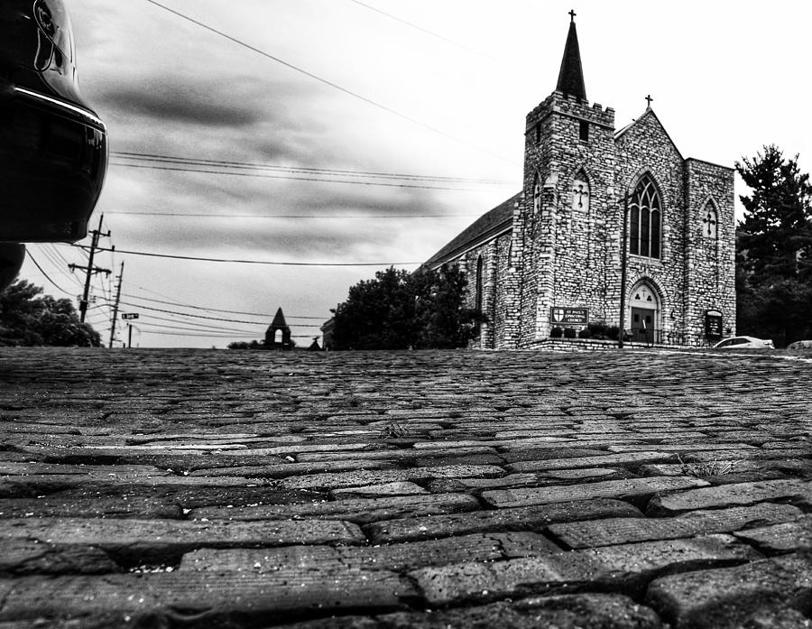 Brick Street View in Black And White  Photograph by Buck Buchanan