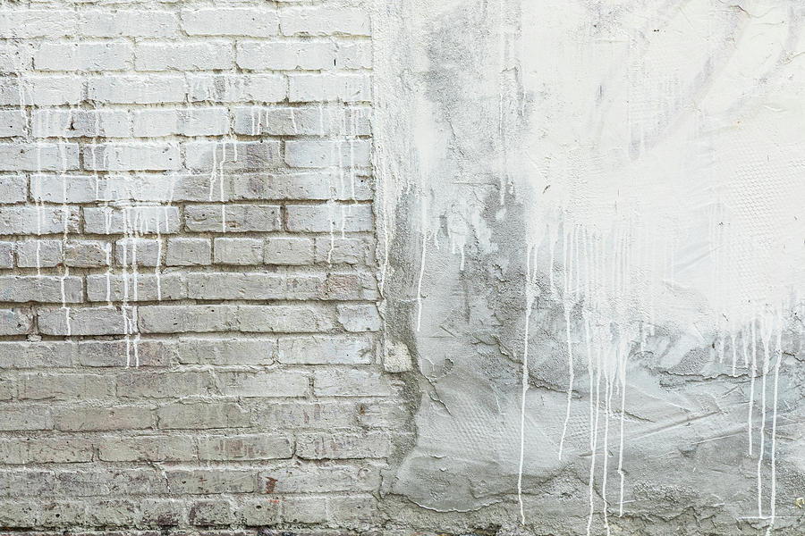 Brick Texture White Paint Dripping Grunge Background Photograph by James BO Insogna
