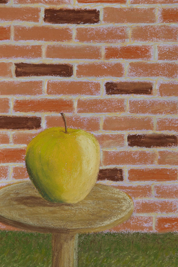 Apple Drawing - Brick Wall and Apple by Cheryl Albert