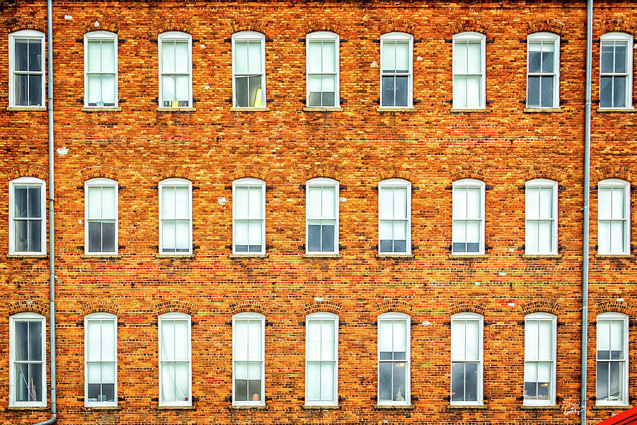 Architecture Photograph - Brick wall of windows by Gestalt Imagery