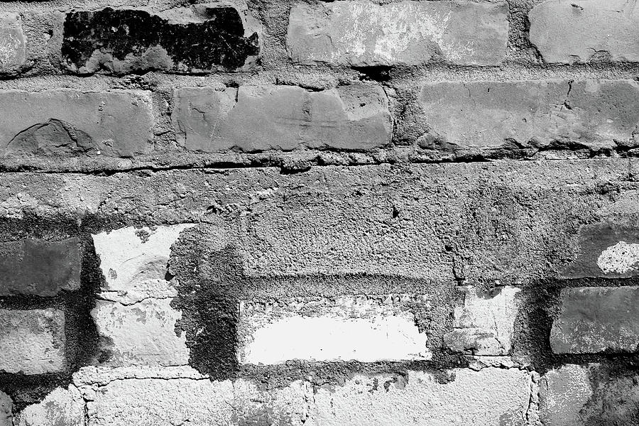 Brick Wall with Character 3 BW Photograph by Mary Bedy