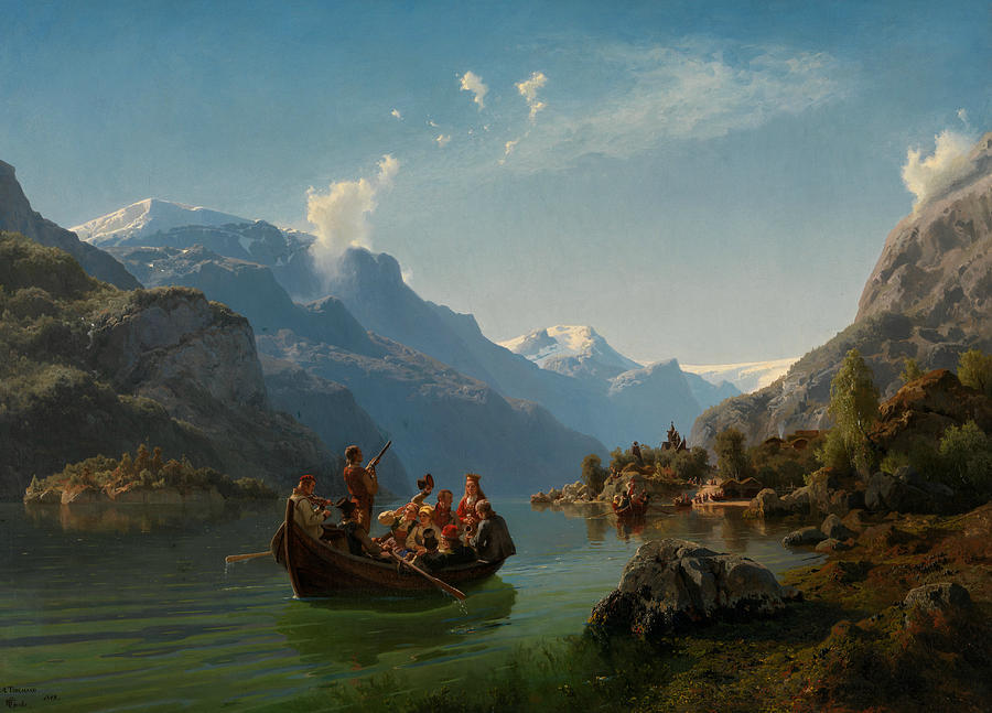 Bridal Procession on the Hardangerfjord Painting by Adolph Tidemand