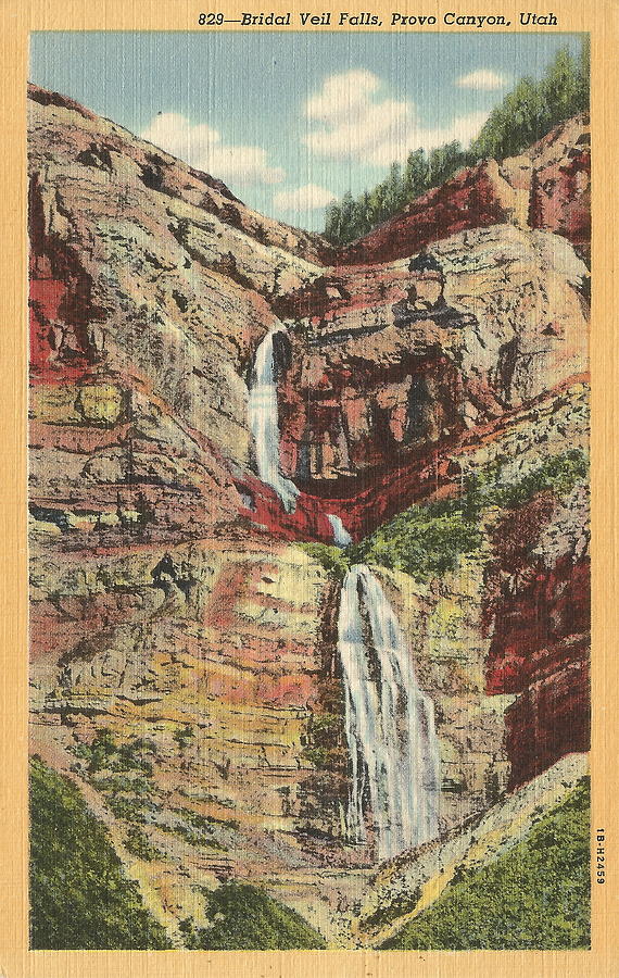 Bridal Veil Falls Provo Canyon Utah Vintage Postcard Photograph by Colleen Cornelius