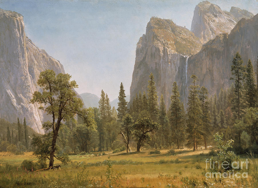 Yosemite National Park Painting - Bridal Veil Falls Yosemite Valley California by Albert Bierstadt