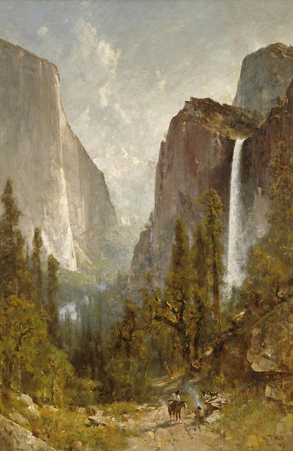Bridal Veil Falls. Yosemite Valley Painting by Thomas Hill
